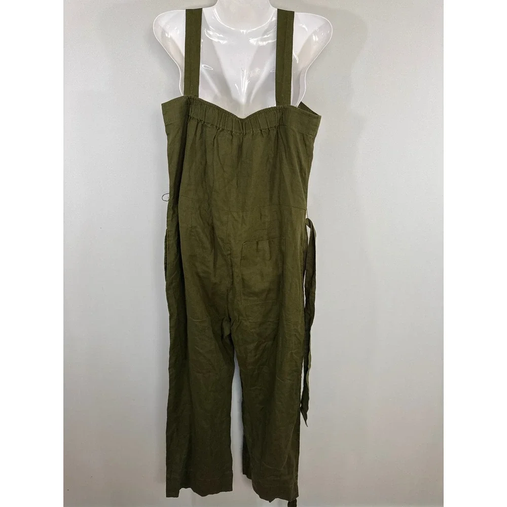 Quince Olive Green 100% Linen Wide Leg Jumpsuit Womens Small NWT Sustainable